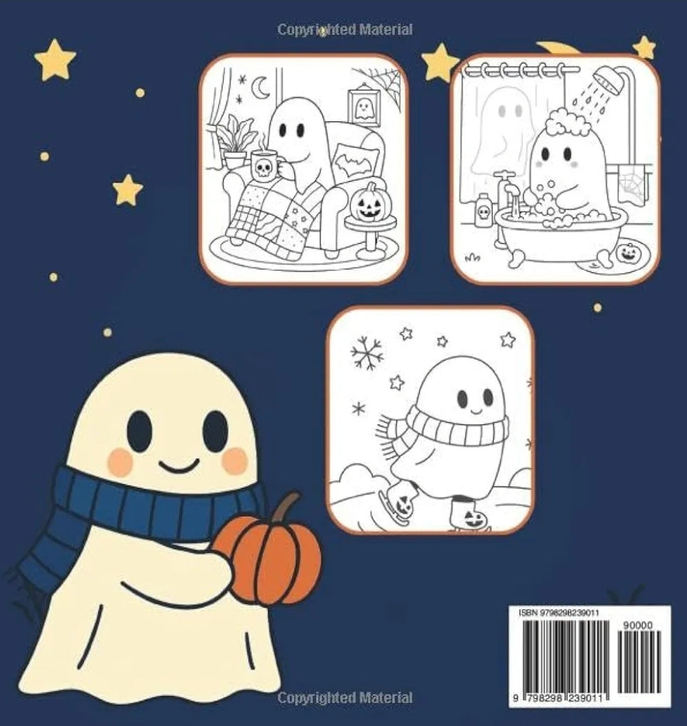 Ghostly Nights: A Cute & Cozy Halloween Coloring